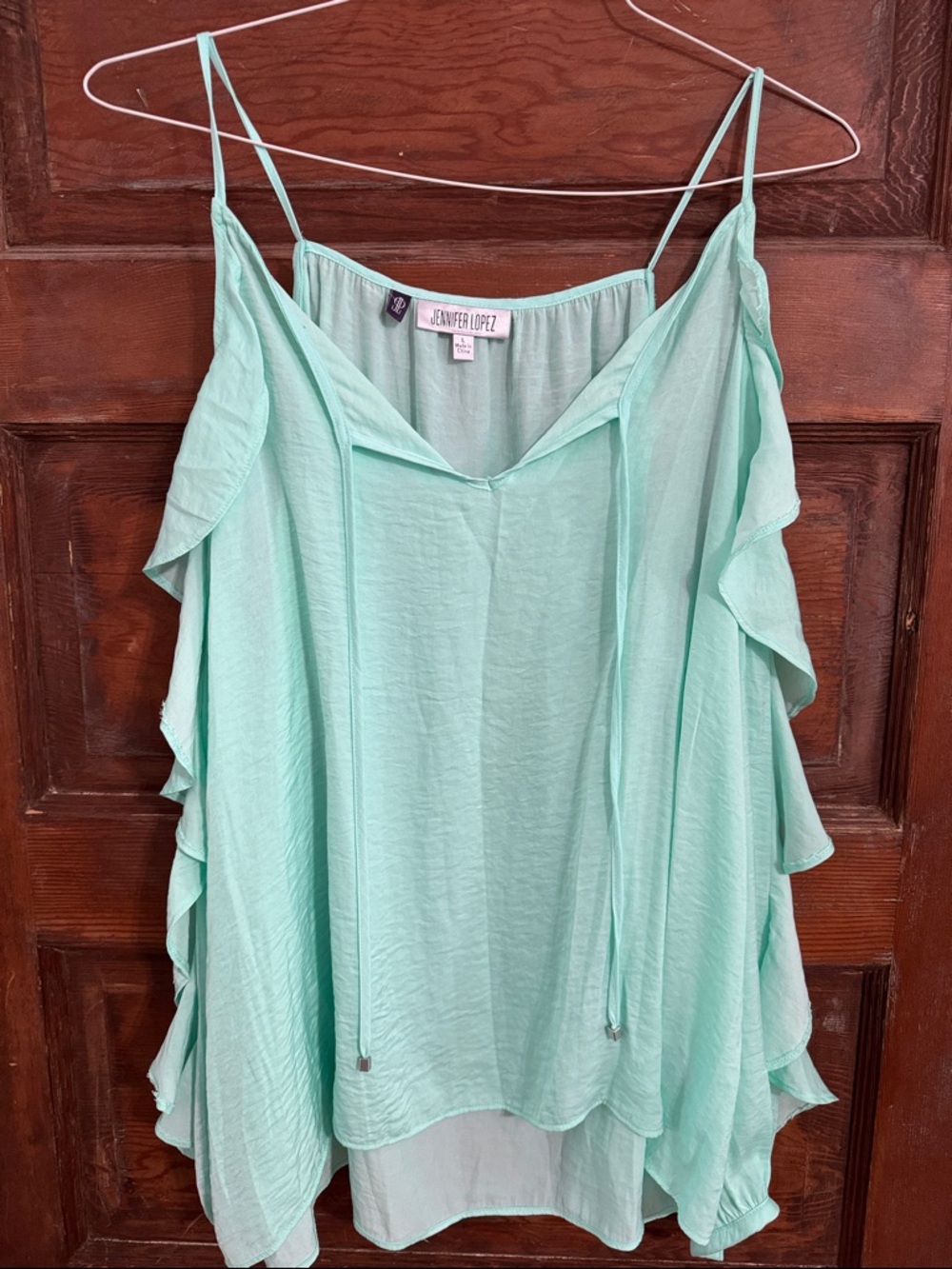 Jennifer Lopez Mint Ruffle Cold-Shoulder Top. Large